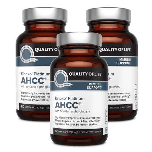AHCC® - Kinoko Platinum - 60 count bottle front - 3 pack bundle