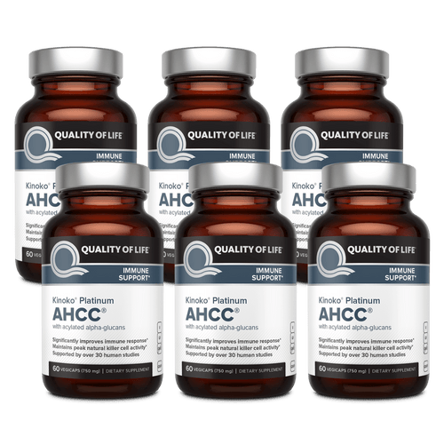 AHCC® - Kinoko Platinum - 60 count bottle front - 6 pack bundle